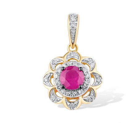 14KYWB Pendant Diamond,Ruby (P314019RUY14KYWB)