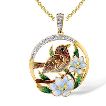 Sterling Silver w/ Yellow Black White Plating Pendant White Cubic Zirconia,Black spinel,Enamel (P314120ENASZ925)