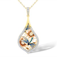 Sterling Silver w/ IONIC YELLOW PLATING Pendant Enamel,White Cubic Zirconia (P314121ENASP925)