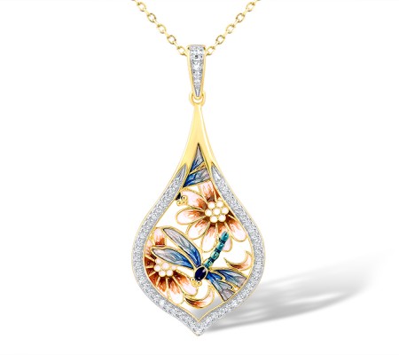 Sterling Silver w/ IONIC YELLOW PLATING Pendant Enamel,White Cubic Zirconia (P314121ENASP925)