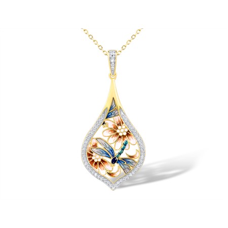 Sterling Silver w/ IONIC YELLOW PLATING Pendant Enamel,White Cubic Zirconia (P314121ENASP925)