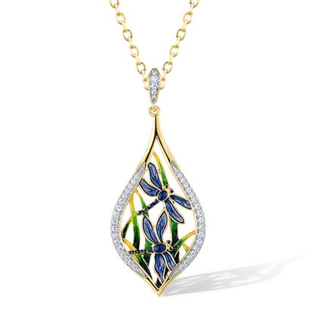 Sterling Silver w/ IONIC YELLOW PLATING Pendant Enamel,White Cubic Zirconia (P314122ENASP925)