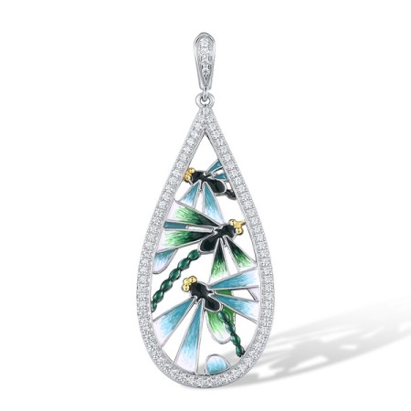 Sterling Silver w/ Ionic Yellow Plating Pendant White Cubic Zirconia,Enamel (P314123ENA1SP925)