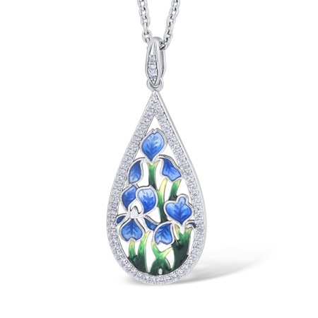 Sterling Silver Pendant Enamel,White Cubic Zirconia (P314126ENASL925)