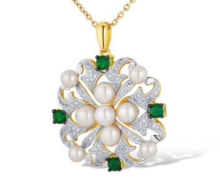 14KYWB Pendant Diamond,Emerald,Fresh Water White Pearl (P314202EFP14KYWB)