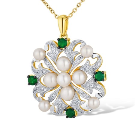 14KYWB Pendant Diamond,Emerald,Fresh Water White Pearl (P314202EFP14KYWB)