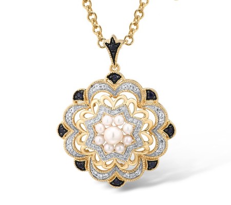 14KYWB Pendant Blue Sapphire,Diamond,Fresh Water White Pearl,White Sapphire (P314203FSWS14KYWB)