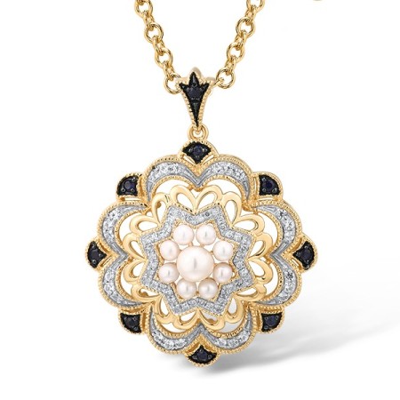 14KYWB Pendant Blue Sapphire,Diamond,Fresh Water White Pearl,White Sapphire (P314203FSWS14KYWB)