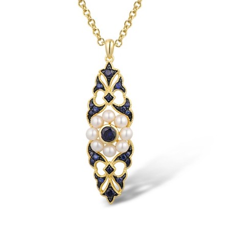 14KYB Pendant Blue Sapphire,Fresh Water White Pearl (P314204PSA14KYB)