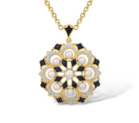 14KYWB Pendant Blue Sapphire,Diamond,Fresh Water White Pearl (P314205PSA14KYWB)