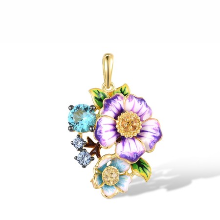Sterling Silver w/ Yellow Black Plating Pendant Blue Glass,Blue Spinel,Enamel,Yellow Nano Cubic Zirconia (Ci (P314393ENASC925)