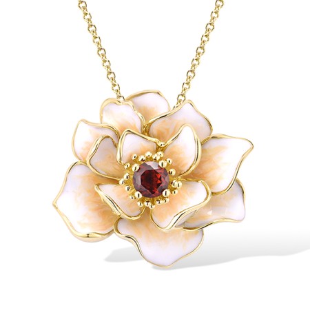 Sterling Silver w/ Yellow Black Plating Pendant Enamel,Garnet Cubic Zirconia (P314402ENASC925)