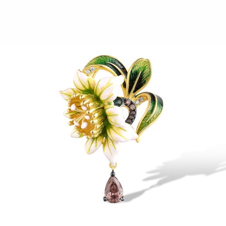 Sterling Silver w/ Yellow Black Plating Pendant Chocolate CZ,Enamel,White Cubic Zirconia (P314965ENASC925)