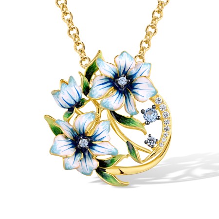 Sterling Silver w/ Yellow Black Plating Pendant Blue Spinel,Enamel,White Cubic Zirconia (P314970BENASC925)