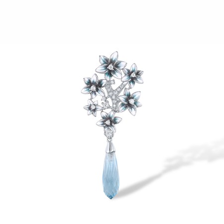 Sterling Silver Pendant Blue Glass,Enamel,White Cubic Zirconia (P314975ENA1SL925)