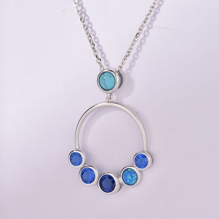Sterling Silver Pendant Blue Spinel,Created Blue Opal,Created Blue Turquoise (P315041BSCOSL925)