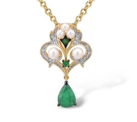 14KYWB Pendant Diamond,Emerald,Fresh Water White Pearl (P315066EFP14KYWB)