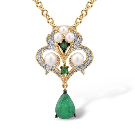 14KYWB Pendant Diamond,Emerald,Fresh Water White Pearl (P315066EFP14KYWB)