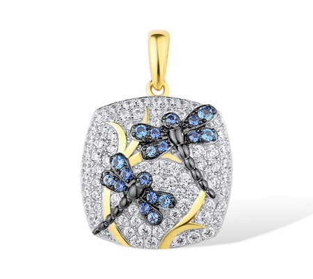 Sterling Silver w/ Yellow Black White Plating Pendant Blue Nano Cubic Zirconia,Blue Spinel,White Cubic Zirconia (P315136BNBZSZ925)