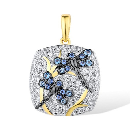 Sterling Silver w/ Yellow Black White Plating Pendant Blue Nano Cubic Zirconia,Blue Spinel,White Cubic Zirconia (P315136BNBZSZ925)