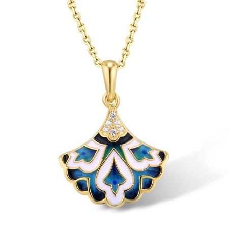 Sterling Silver w/ Yellow Plating Pendant Enamel,White Cubic Zirconia (P315138ENASY925)