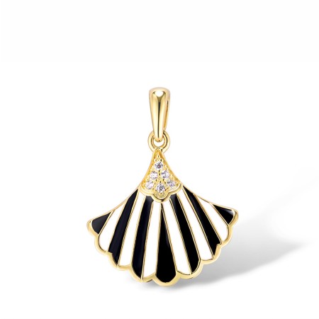 Sterling Silver w/ Yellow Plating Pendant Enamel,White Cubic Zirconia (P315139ENASY925)