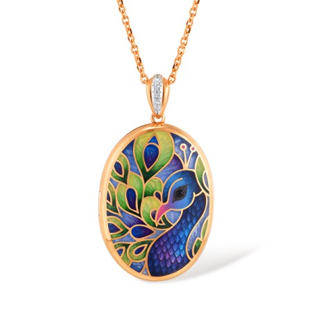 Sterling Silver w/ Rose Black White Plating Pendant Black spinel,Enamel,White Cubic Zirconia (P315153ENASV925)