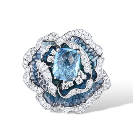 Sterling Silver Pendant Blue Glass,Enamel,White Cubic Zirconia (P315191ENASL925)