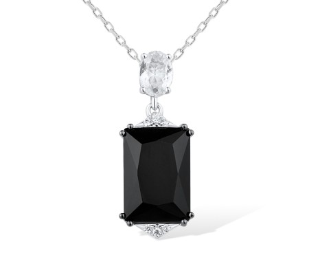 Sterling Silver w/ Black White Plating Pendant Black Glass,White Cubic Zirconia,White Glass (P315248WBGZSK925)