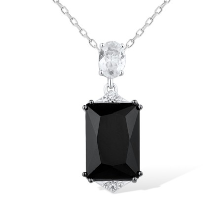 Sterling Silver w/ Black White Plating Pendant Black Glass,White Cubic Zirconia,White Glass (P315248WBGZSK925)