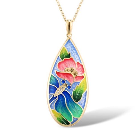 Sterling Silver w/ Yellow Plating Pendant Enamel,White Cubic Zirconia,Yellow Nano Cubic Zirconia (Ci (P315418ENASY925)