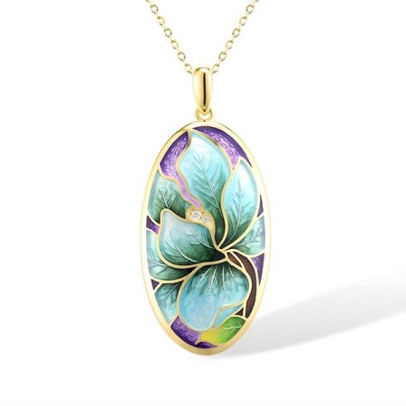 Sterling Silver w/ Yellow Plating Pendant Enamel,White Cubic Zirconia (P315419ENASY925)