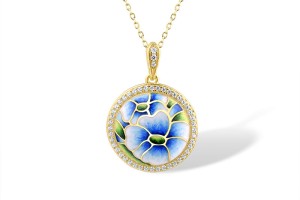 Sterling Silver w/ Yellow Plating Pendant Enamel,White Cubic Zirconia (P315426ENASY925)