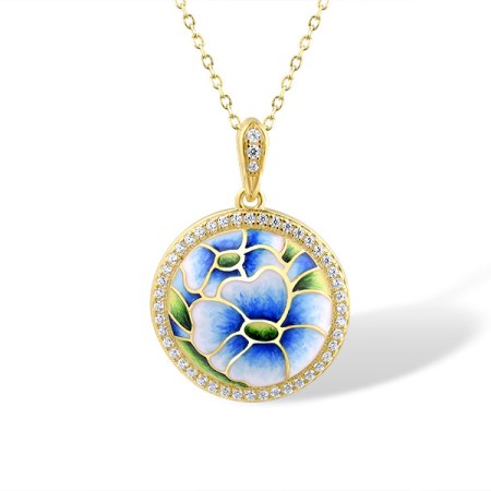 Sterling Silver w/ Yellow Plating Pendant Enamel,White Cubic Zirconia (P315426ENASY925)