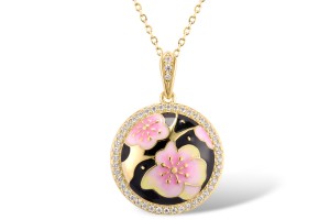 Sterling Silver w/ Yellow Plating Pendant Enamel,White Cubic Zirconia (P315427ENASY925)