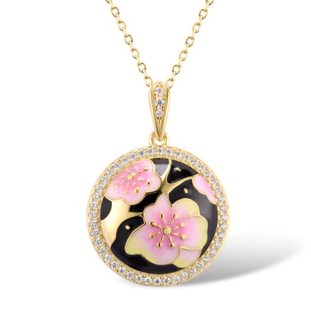 Sterling Silver w/ Yellow Plating Pendant Enamel,White Cubic Zirconia (P315427ENASY925)