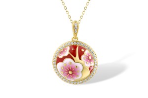 Sterling Silver w/ Yellow Plating Pendant Enamel,White Cubic Zirconia (P315428ENASY925)