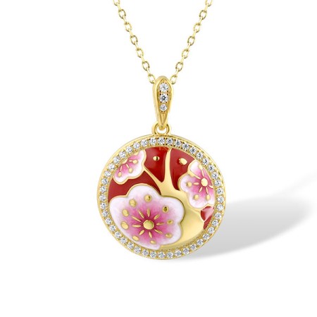 Sterling Silver w/ Yellow Plating Pendant Enamel,White Cubic Zirconia (P315428ENASY925)