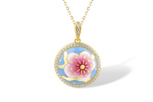 Sterling Silver w/ Yellow Plating Pendant Enamel,White Cubic Zirconia (P315429ENASY925)