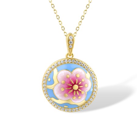 Sterling Silver w/ Yellow Plating Pendant Enamel,White Cubic Zirconia (P315429ENASY925)