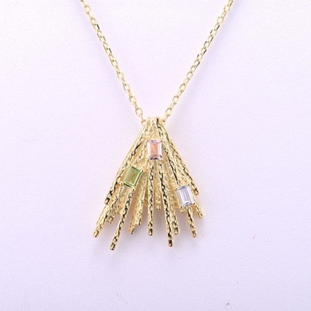 Sterling Silver w/ Yellow Plating Pendant Dark Purple CZ,Green Nano Cubic Zirconia (Per,Nano pink spinel (P315655GPSZSY925)