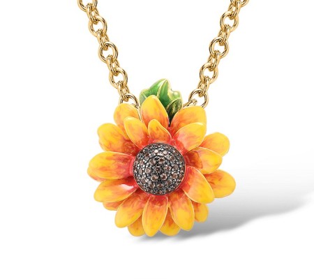 Sterling Silver w/ Yellow Black Plating Pendant Enamel,Nano Brown Spinel (P315794ENASC925)