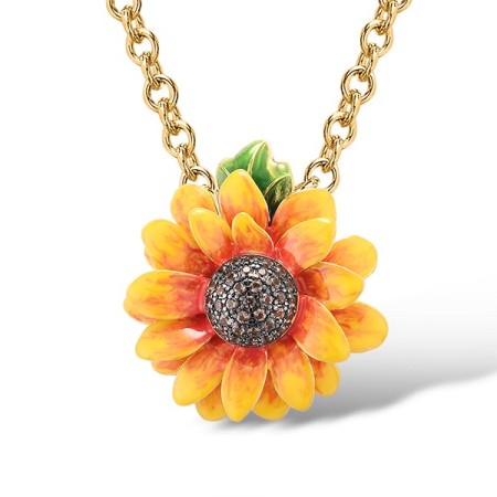 Sterling Silver w/ Yellow Black Plating Pendant Enamel,Nano Brown Spinel (P315794ENASC925)