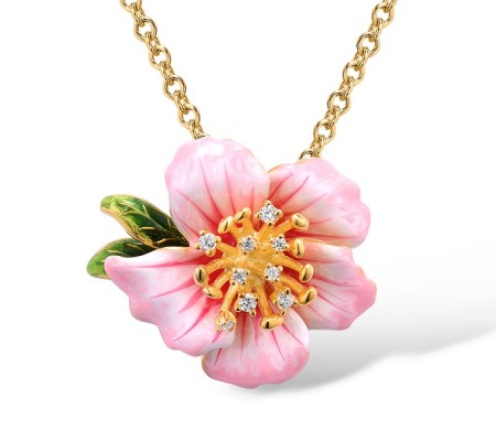 Sterling Silver w/ Yellow Plating Pendant Enamel,White Cubic Zirconia (P315795ENASY925)