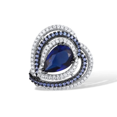 Sterling Silver w/ Black White Plating Pendant Blue Glass,Blue Nano Cubic Zirconia,White Cubic Zirconia (P315804BNBZSK925)