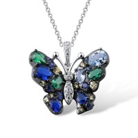 Sterling Silver w/ Black White Plating Pendant Blue Spinel,Created Sapphire,Green Nano Cubic Zirconia (Per,Green Spinel,White Cubic Zirconia (P315805MULSK925)