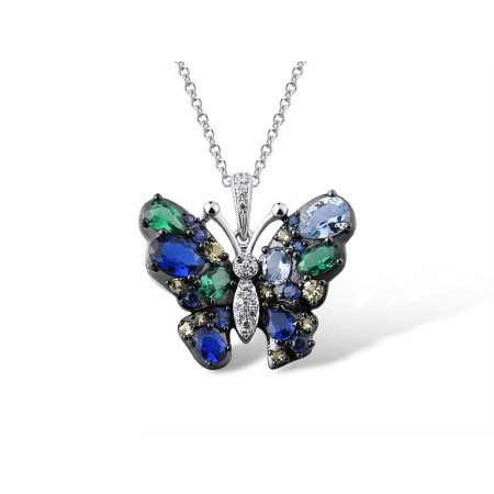 Sterling Silver w/ Black White Plating Pendant Blue Spinel,Created Sapphire,Green Nano Cubic Zirconia (Per,Green Spinel,White Cubic Zirconia (P315805MULSK925)