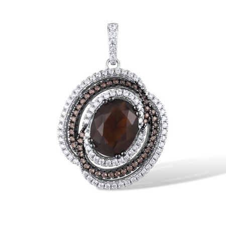 Sterling Silver w/ Black White Plating Pendant Nano Brown Spinel,Smoky Glass,White Cubic Zirconia (P315841SGBZSK925)