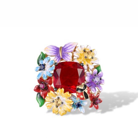 Sterling Silver w/ Yellow Black Plating Pendant Amethyst Cubic Zirconia,Created Ruby,Created Sapphire,Enamel,Red Glass,Yellow Nano Cubic Zirconia (Ci (P315842ENASC925)