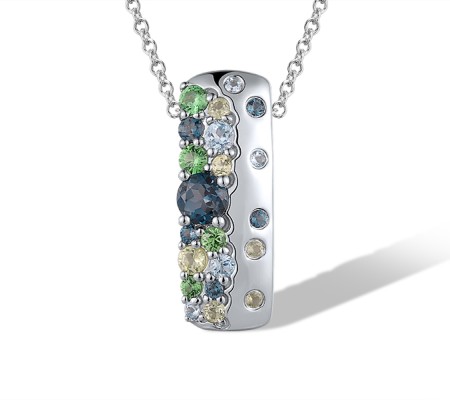 14KW Pendant London Blue Topaz,Peridot,Blue Topaz (Swiss Blue),Green Garnet (P315897MUL14KW)